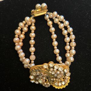 Miriam Haskell Style Faux Pearl Rhinestone Bracelet
